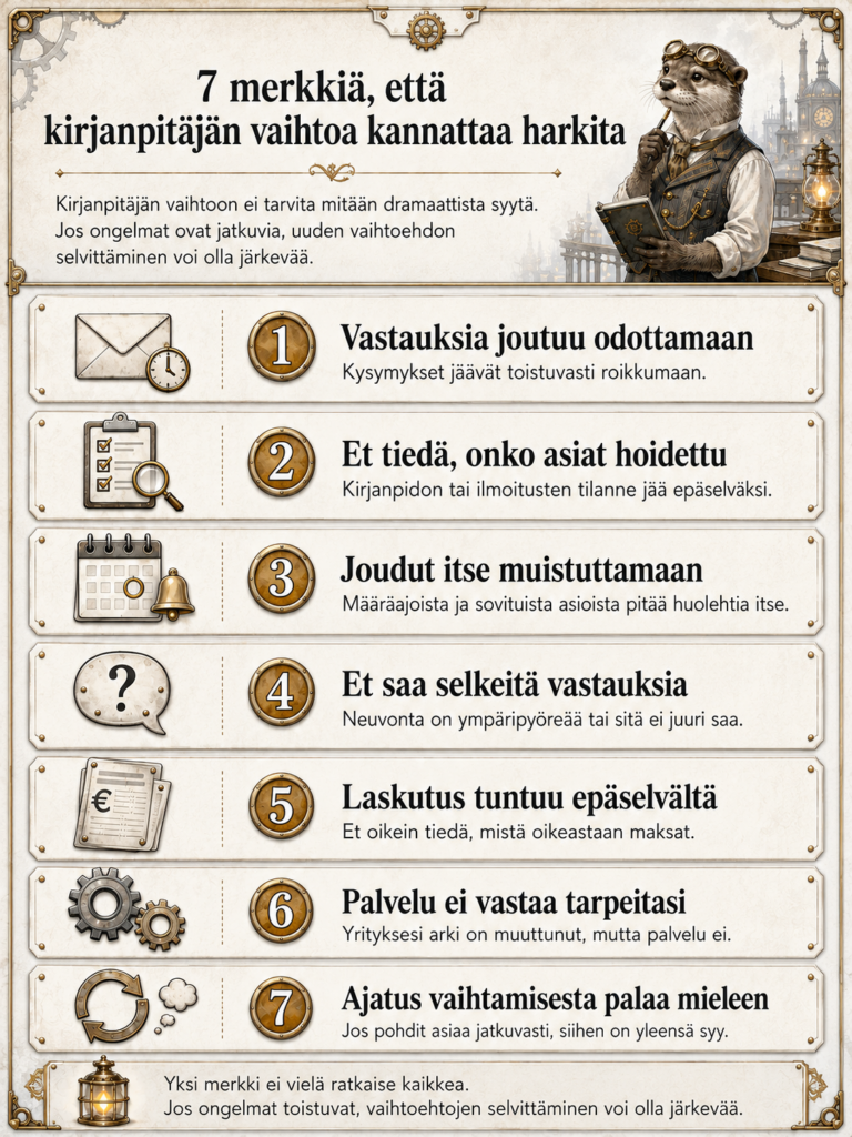 7 merkkiä, että kirjanpitäjän vaihtoa kannattaa harkita