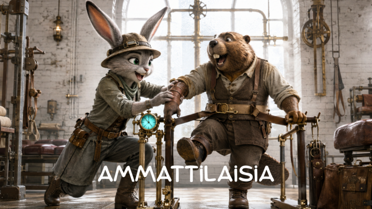 Fysioterapeutti jänis kuntouttaa majavaa.