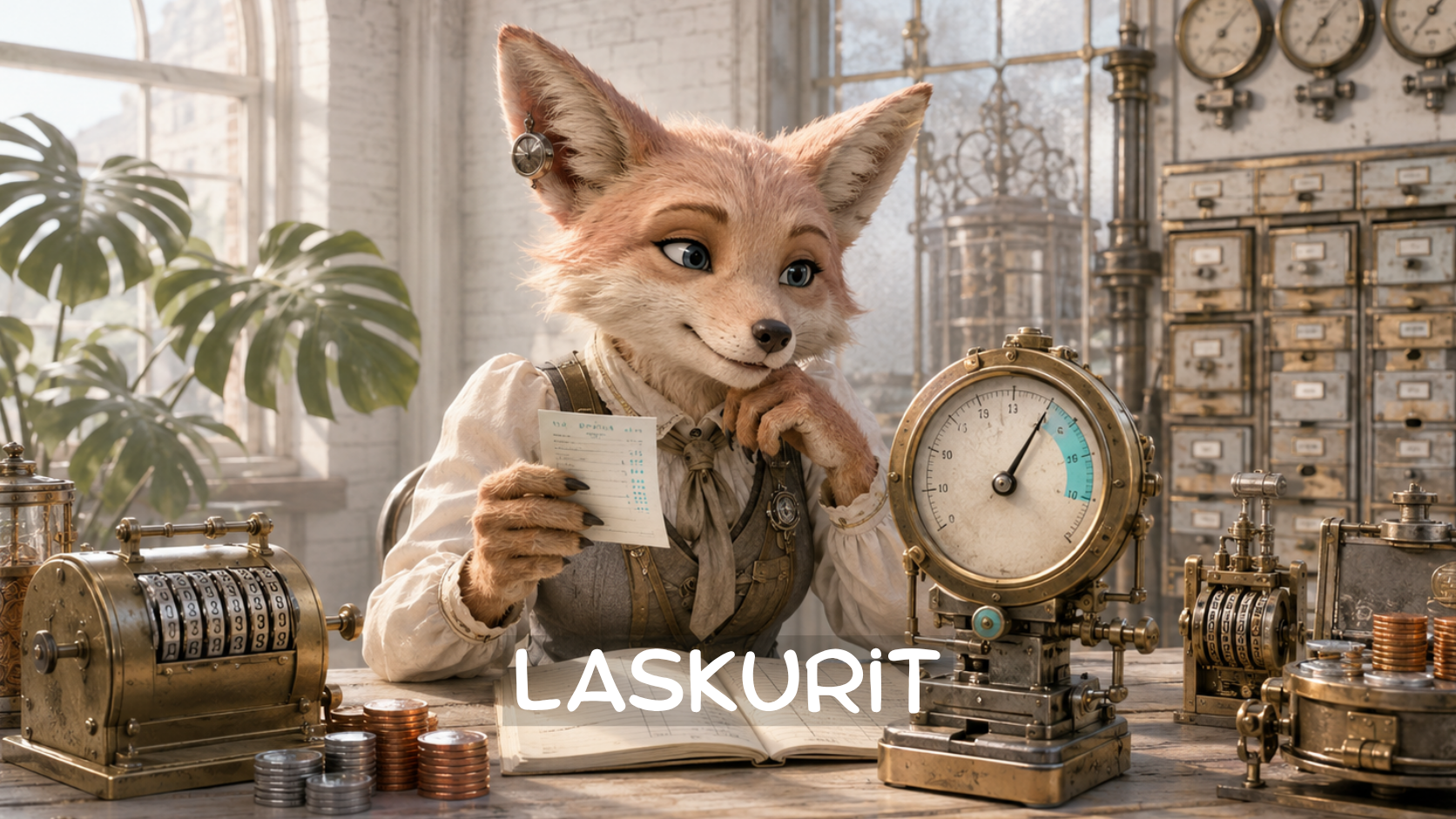 Kettu katsoo tyytyväisenä laskurin tulosta.