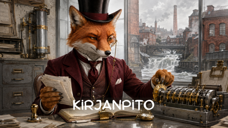 Kettu istuu toimistossaan Tampereella ja tekee kirjanpitoa